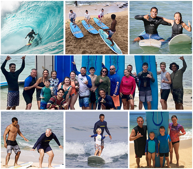 Collage of Hawaii surfing lessons from the best surf school, North Shore, Oahu has to offer.